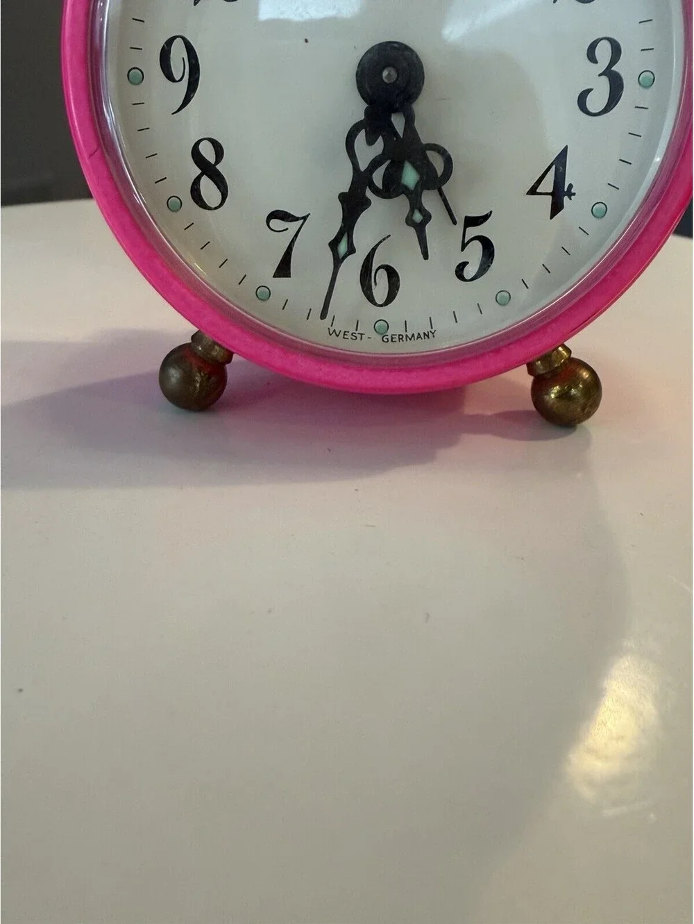 Vtg Tradition West Germany Pink Wind Up Alarm Clock Twin Brass Bells Works